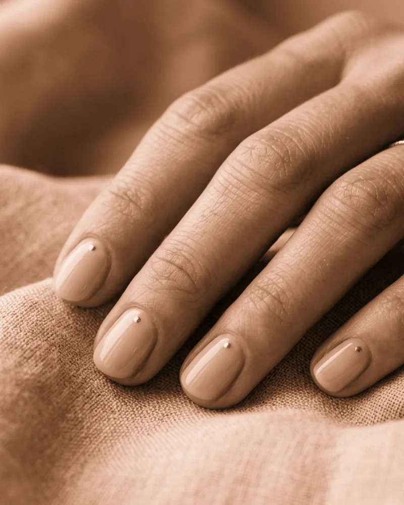 Brown Nails Style 18: Micro Accents & Gold Foil on coffin nails