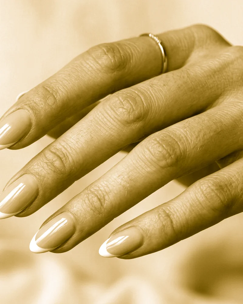 Glitter French Tips Style 16: Minimalist Graphic Lines on short square nails