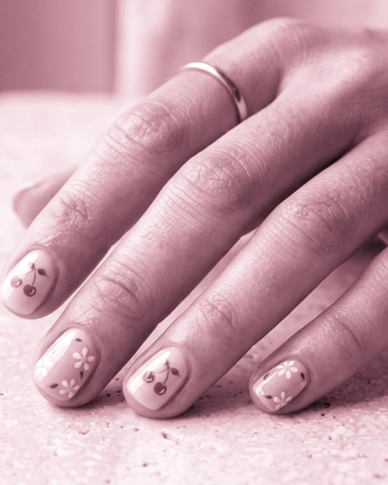 Pink Acrylic Nails Style 18: Micro Accents & Gold Foil on ballerina nails