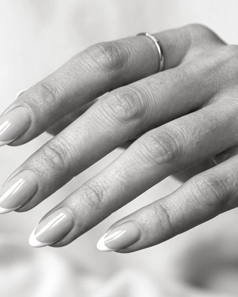 White Acrylic Nails Style 18: Glazed Pearlescent Glow on almond nails